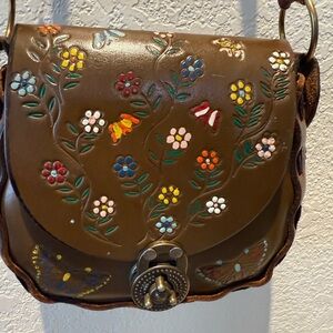 Artisan Hand-Painted Leather Purse 🌸🦋 boho cottage coastal